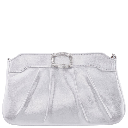 Amy True Silver Reflective Suedette Clutch | Nina Shoes