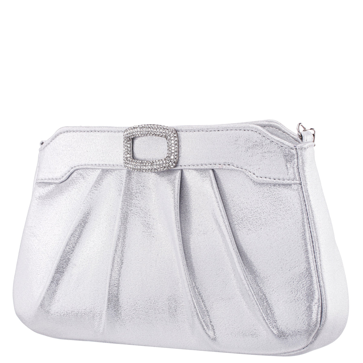 Amy True Silver Reflective Suedette Clutch | Nina Shoes