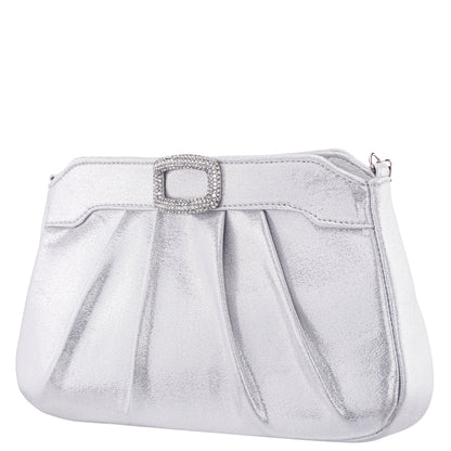 Amy True Silver Reflective Suedette Clutch | Nina Shoes