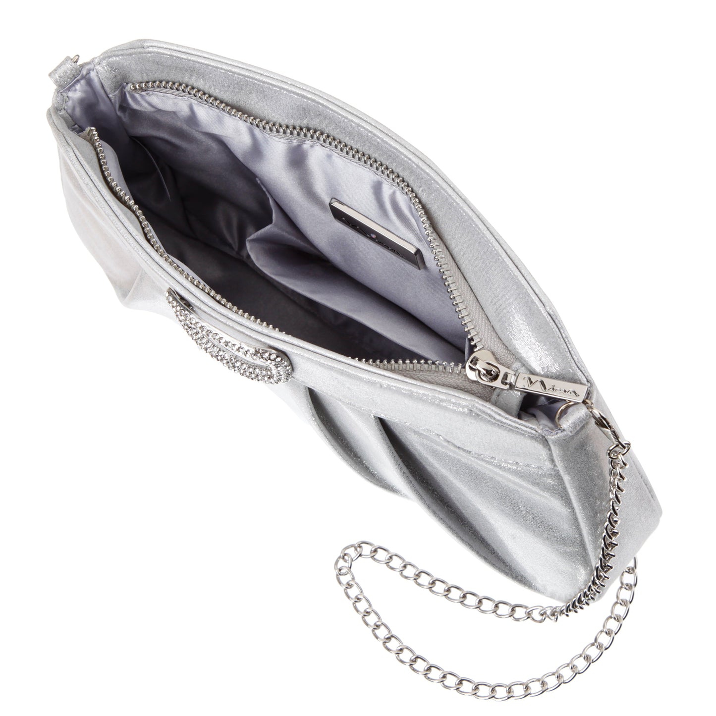 Amy True Silver Reflective Suedette Clutch | Nina Shoes