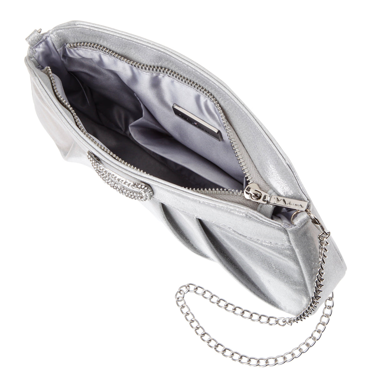 Amy True Silver Reflective Suedette Clutch | Nina Shoes