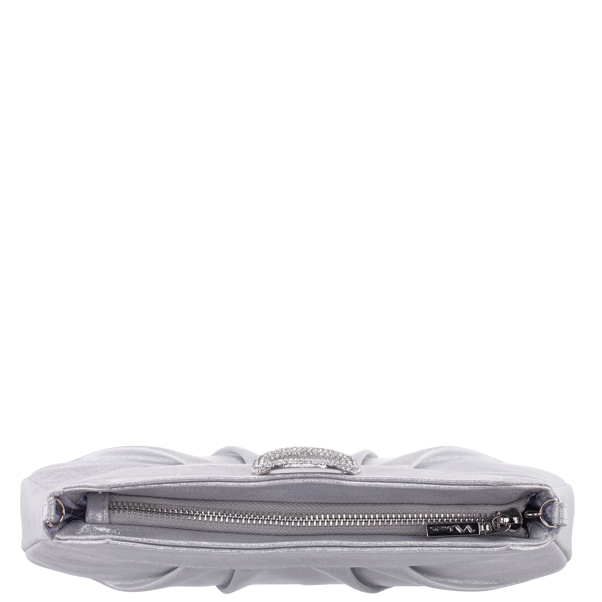 Amy True Silver Reflective Suedette Clutch | Nina Shoes