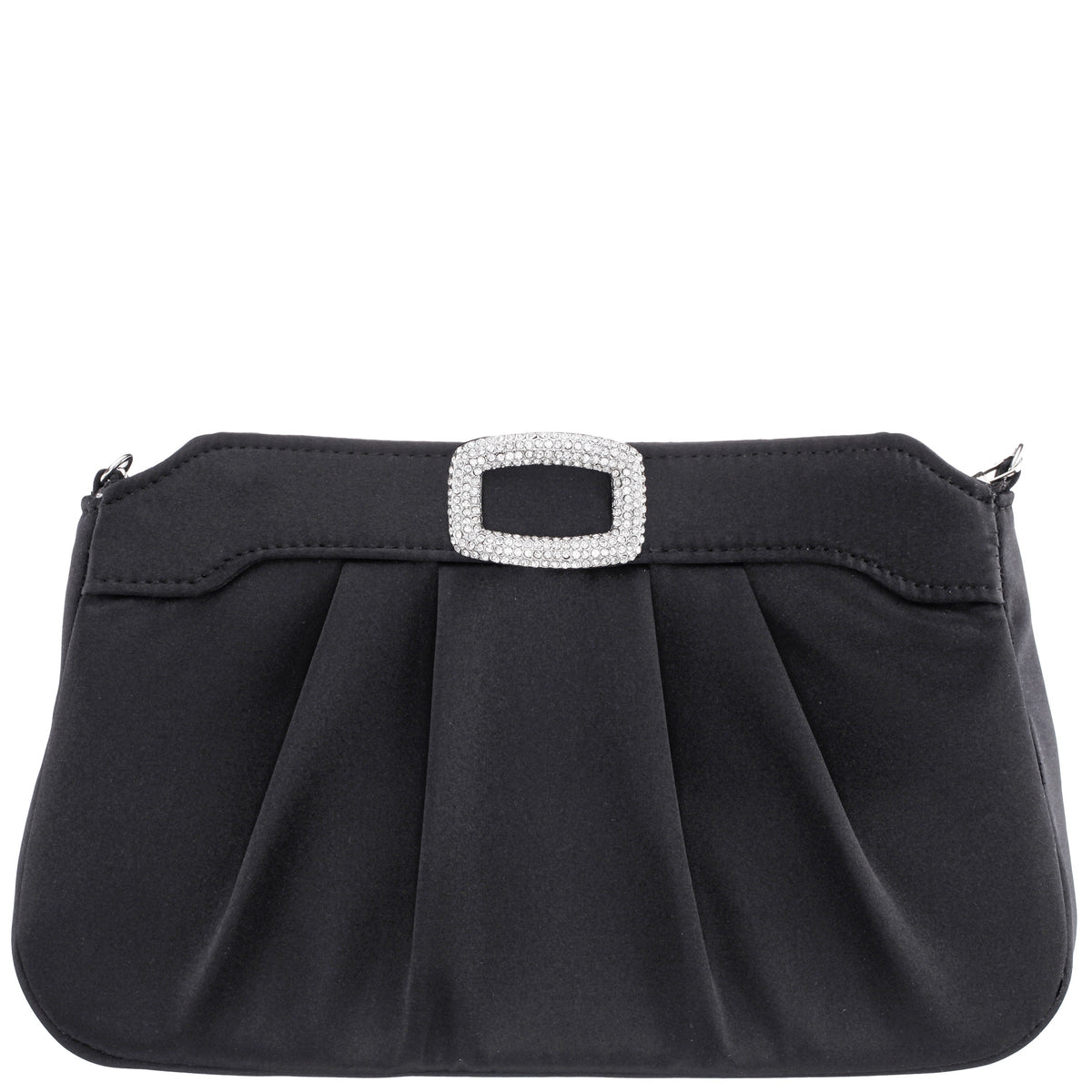 Amy Black Satin / Glass Crystal Clutch | Nina Shoes