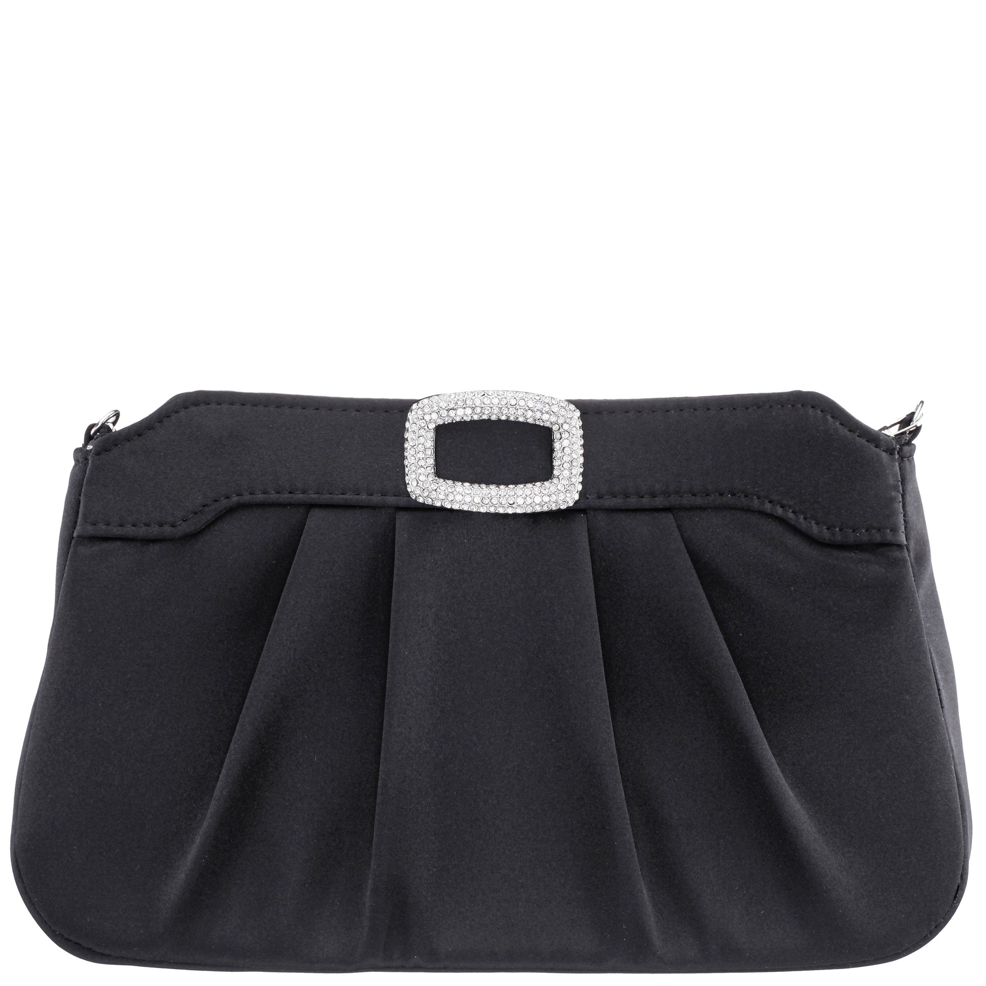 Amy Black Satin / Glass Crystal Clutch | Nina Shoes