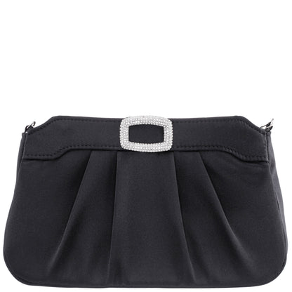 Amy Black Satin / Glass Crystal Clutch | Nina Shoes