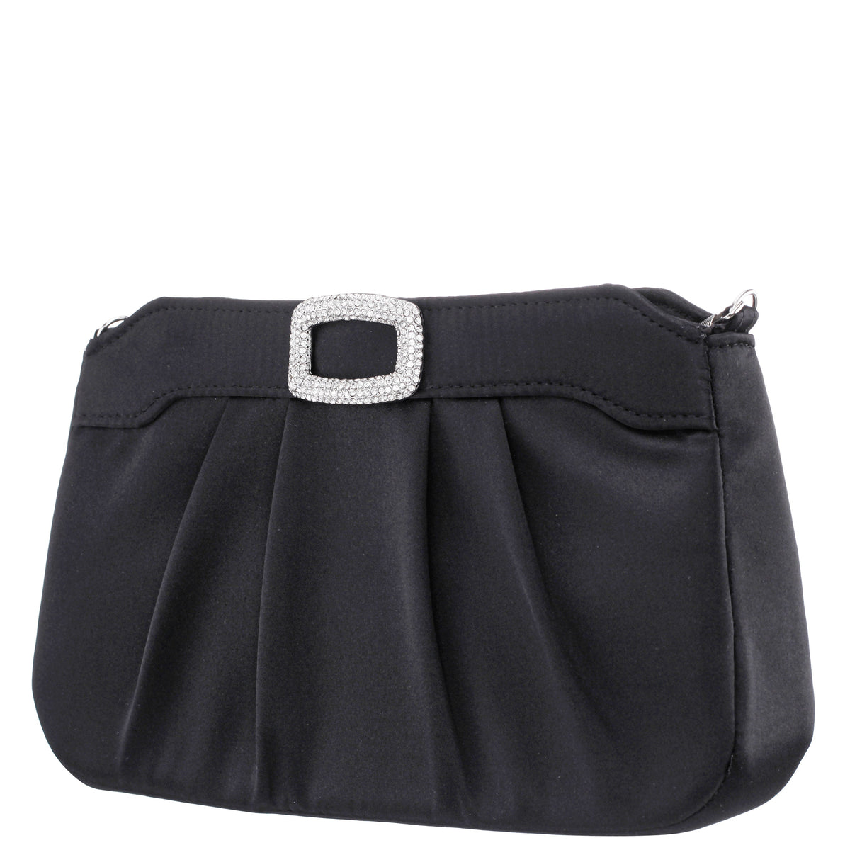 Amy Black Satin / Glass Crystal Clutch | Nina Shoes