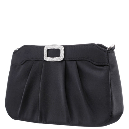 Amy Black Satin / Glass Crystal Clutch | Nina Shoes