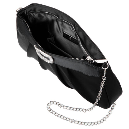 Amy Black Satin / Glass Crystal Clutch | Nina Shoes