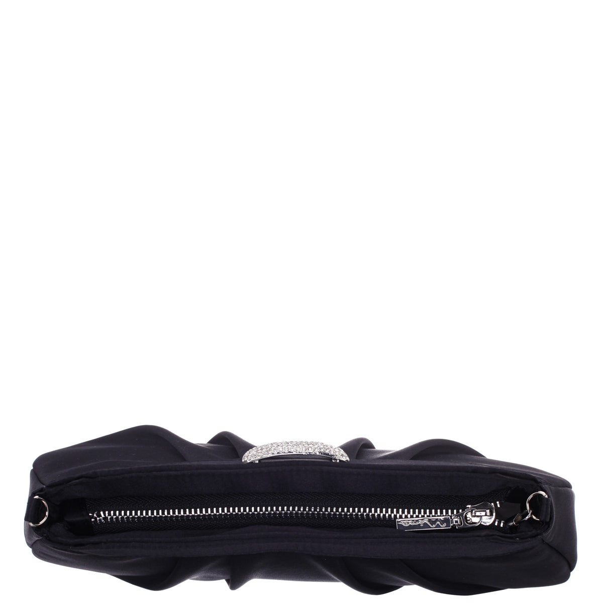 Amy Black Satin / Glass Crystal Clutch | Nina Shoes