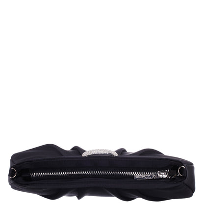 Amy Black Satin / Glass Crystal Clutch | Nina Shoes