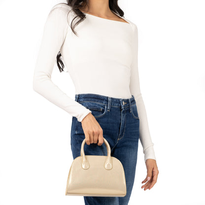 Ainsley Gold Reflective Suedette Handle Bag | Nina Shoes