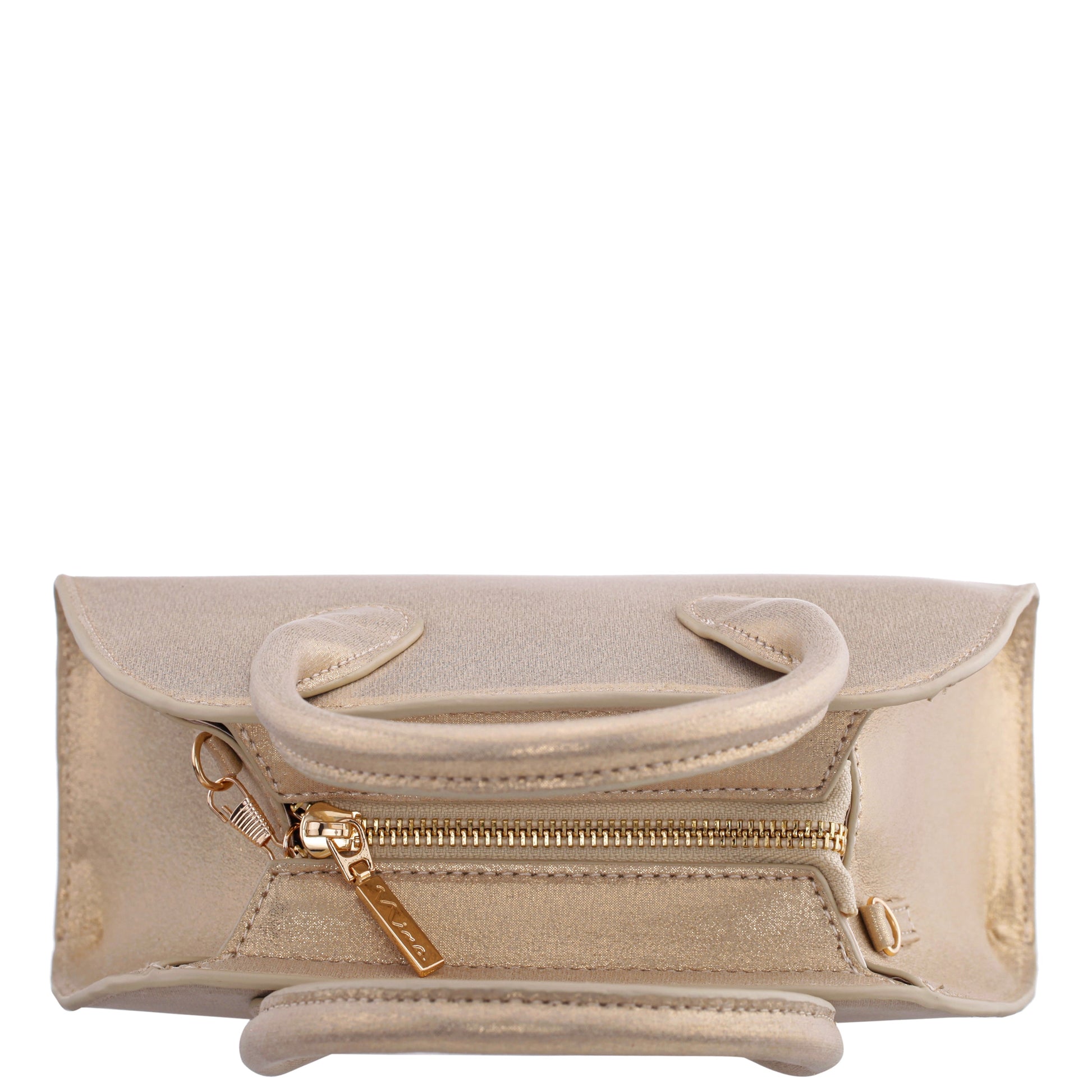 Ainsley Gold Reflective Suedette Handle Bag | Nina Shoes