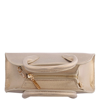 Ainsley Gold Reflective Suedette Handle Bag | Nina Shoes
