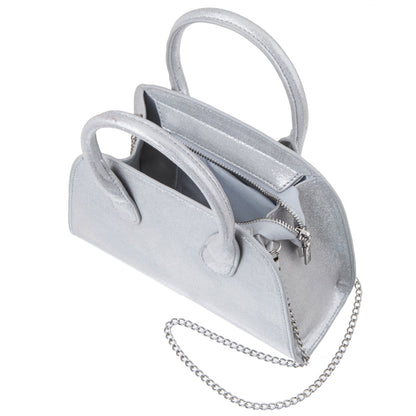 Ainsley True Silver Reflective Suedette Handle Bag | Nina Shoes