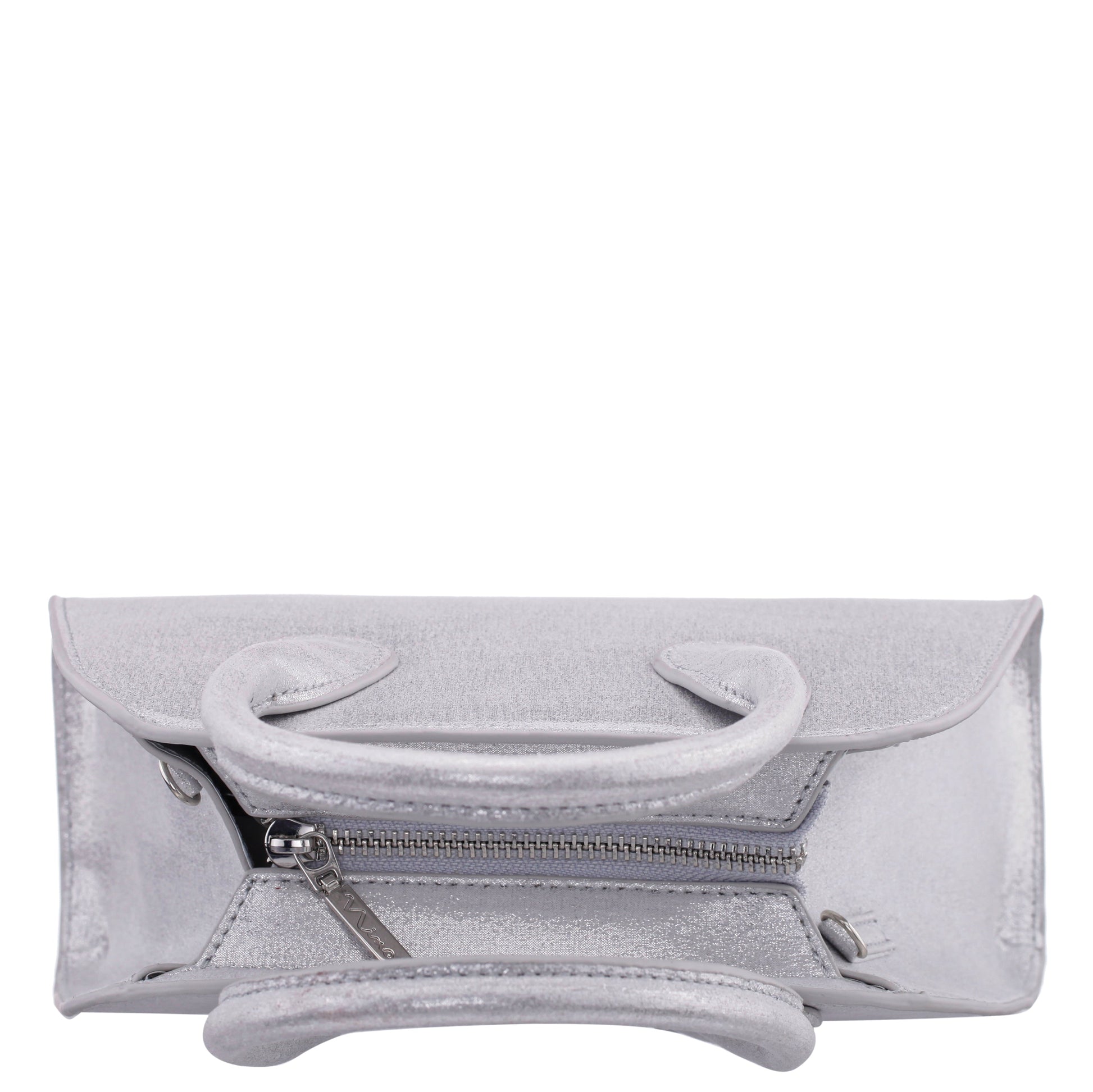 Ainsley True Silver Reflective Suedette Handle Bag | Nina Shoes