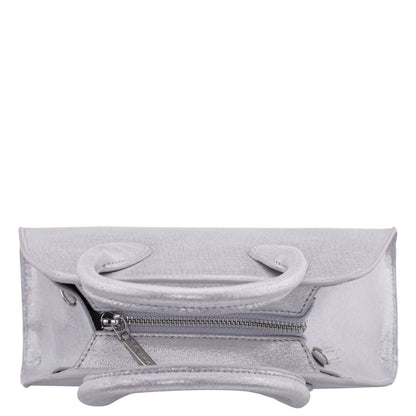 Ainsley True Silver Reflective Suedette Handle Bag | Nina Shoes