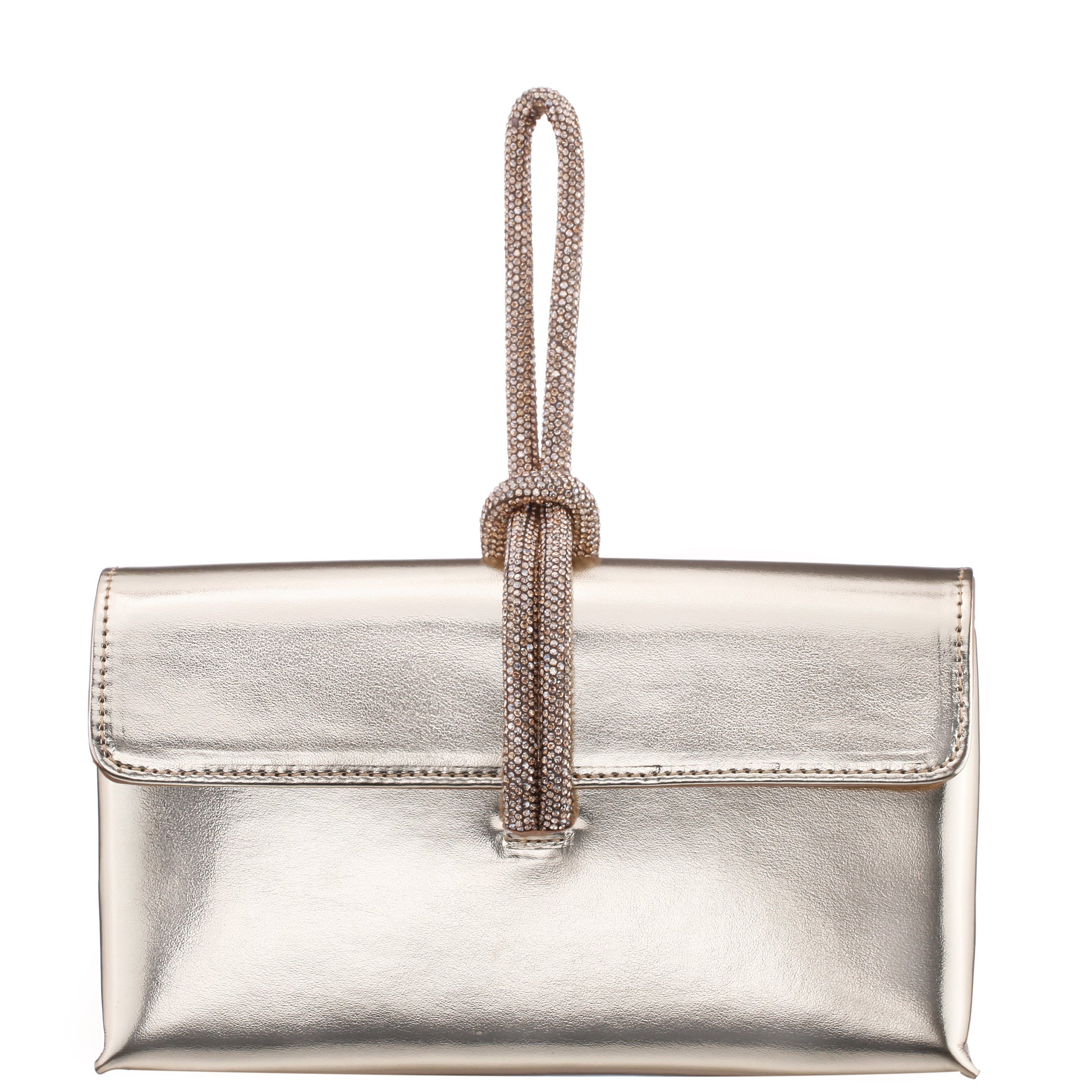 Kaylee Platino Luna Foil PU / Glass Crystal Handle Bag | Nina Shoes