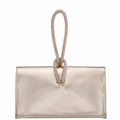 Kaylee Platino Luna Foil PU / Glass Crystal Handle Bag | Nina Shoes
