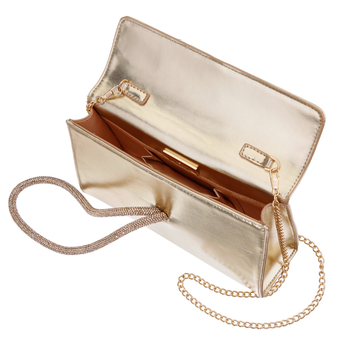 Kaylee Platino Luna Foil PU / Glass Crystal Handle Bag | Nina Shoes