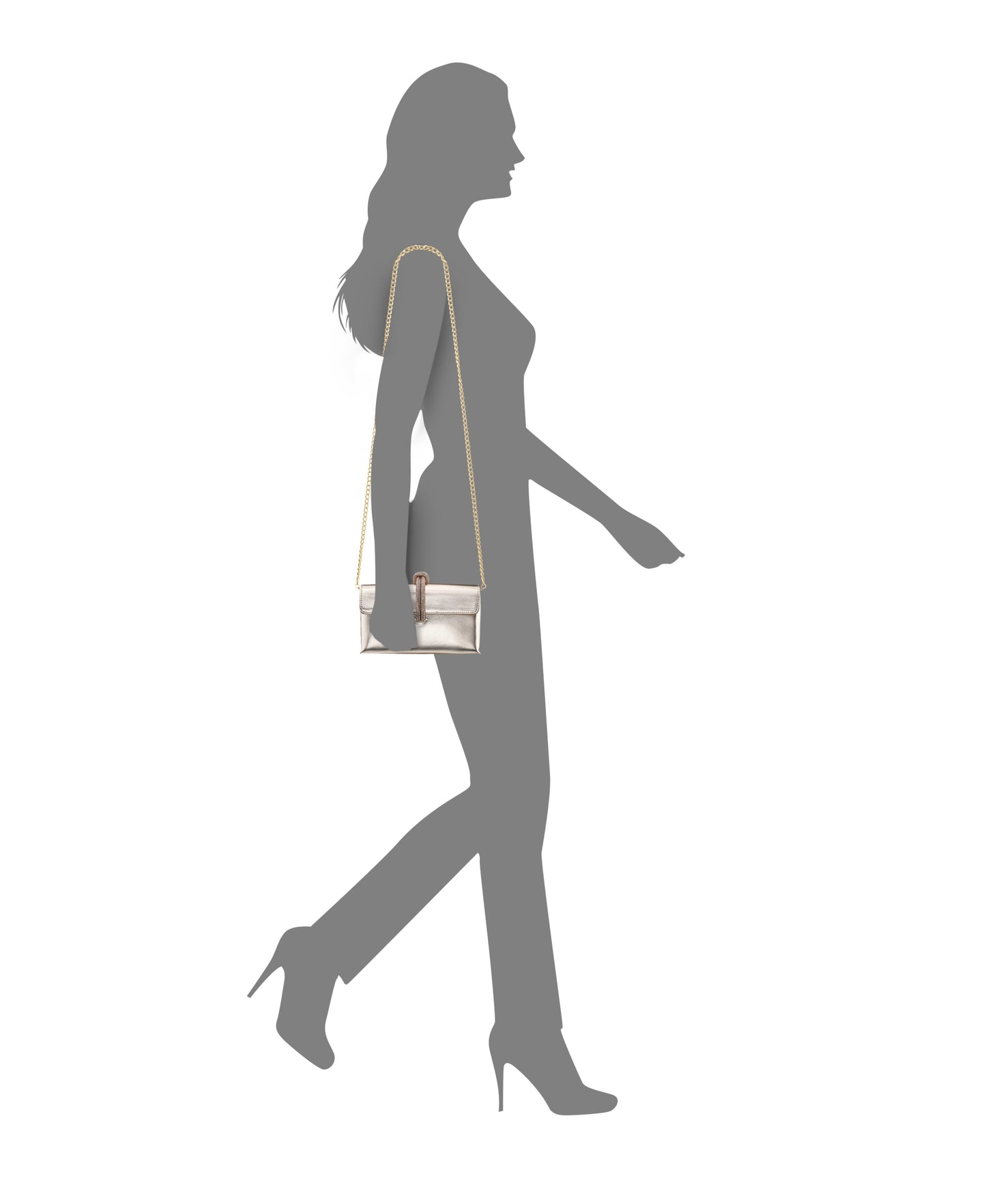 Kaylee Platino Luna Foil PU / Glass Crystal Handle Bag | Nina Shoes