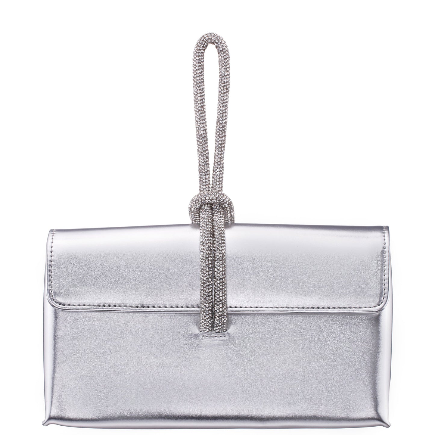 Kaylee Silver Luna Foil PU / Glass Crystal Handle Bag | Nina Shoes