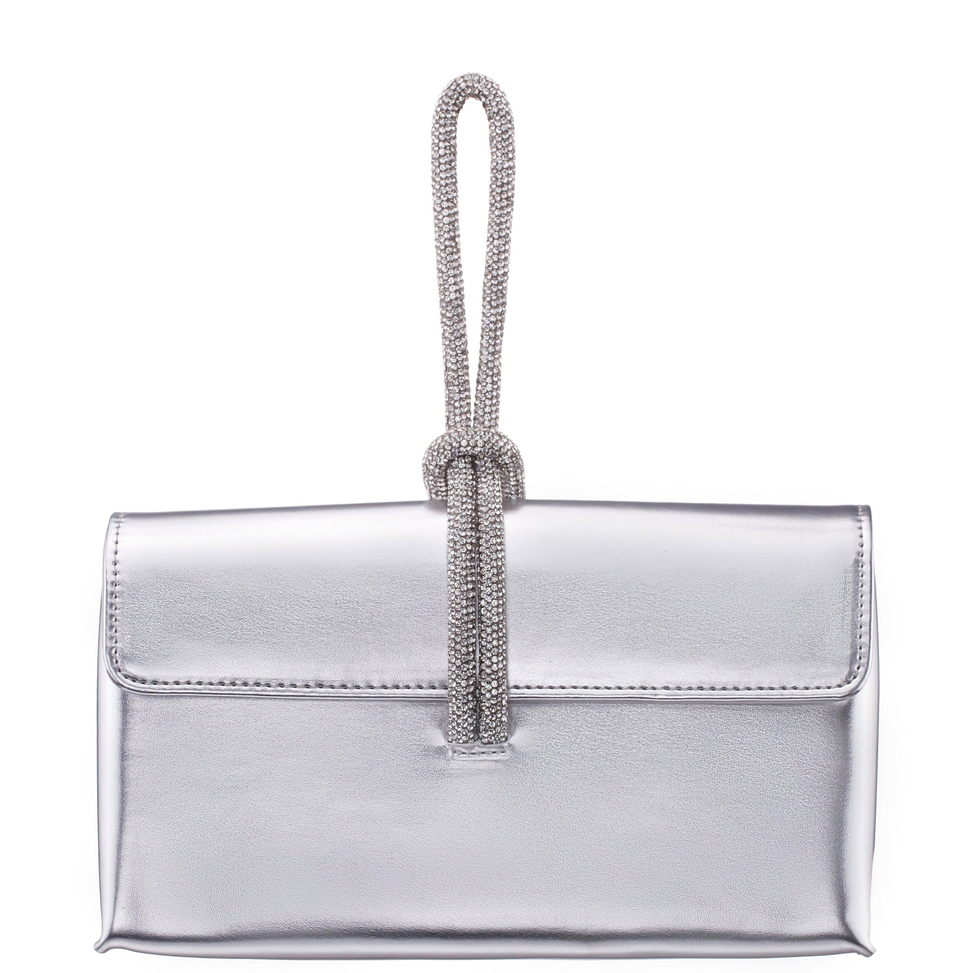 Kaylee Silver Luna Foil PU / Glass Crystal Handle Bag | Nina Shoes