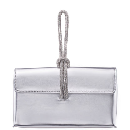 Kaylee Silver Luna Foil PU / Glass Crystal Handle Bag | Nina Shoes