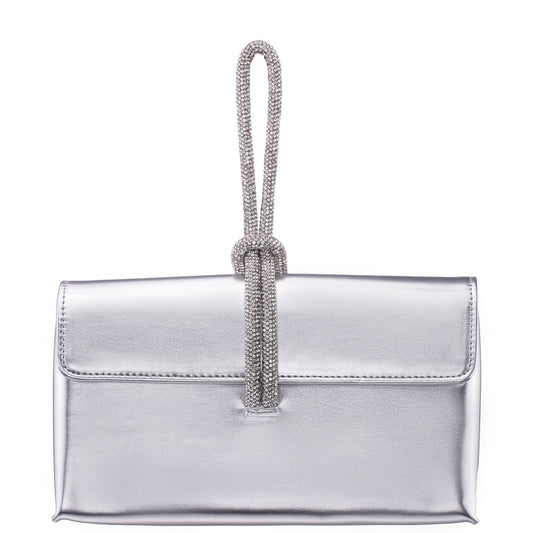 Kaylee Silver Luna Foil PU / Glass Crystal Handle Bag | Nina Shoes