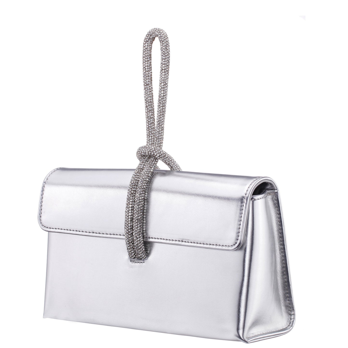 Kaylee Silver Luna Foil PU / Glass Crystal Handle Bag | Nina Shoes