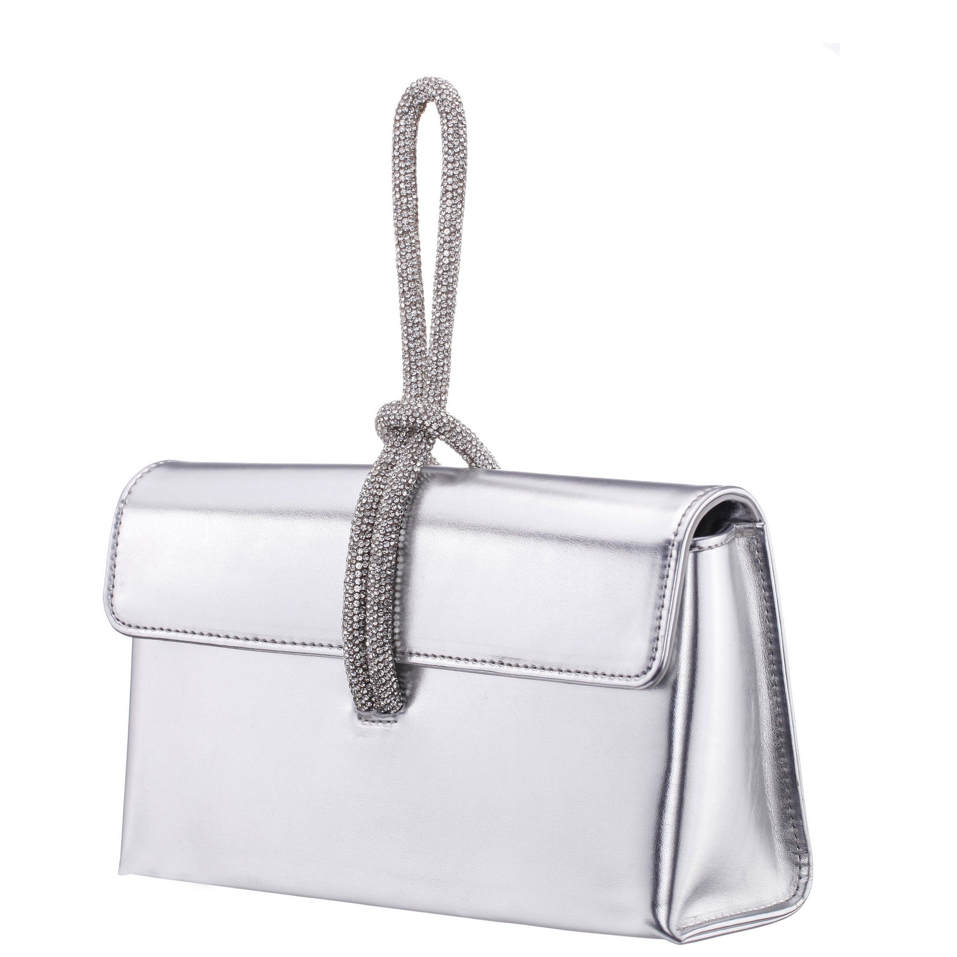 Kaylee Silver Luna Foil PU / Glass Crystal Handle Bag | Nina Shoes