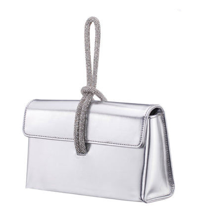 Kaylee Silver Luna Foil PU / Glass Crystal Handle Bag | Nina Shoes