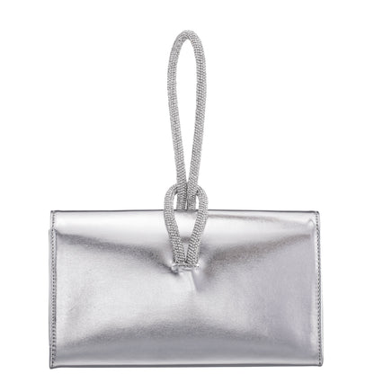 Kaylee Silver Luna Foil PU / Glass Crystal Handle Bag | Nina Shoes