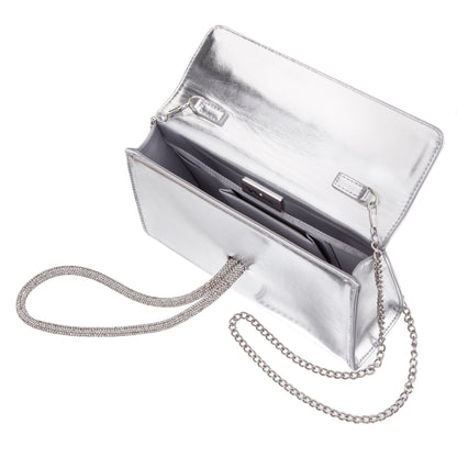 Kaylee Silver Luna Foil PU / Glass Crystal Handle Bag | Nina Shoes