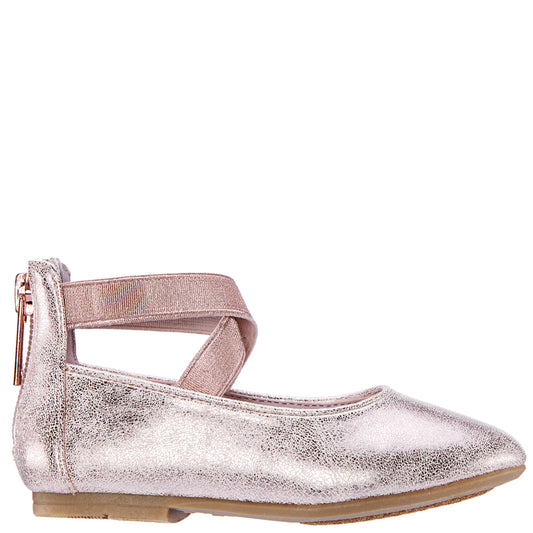 Girls Marissa Rose Gold Distressed zip back ballet flats | Nina Shoes