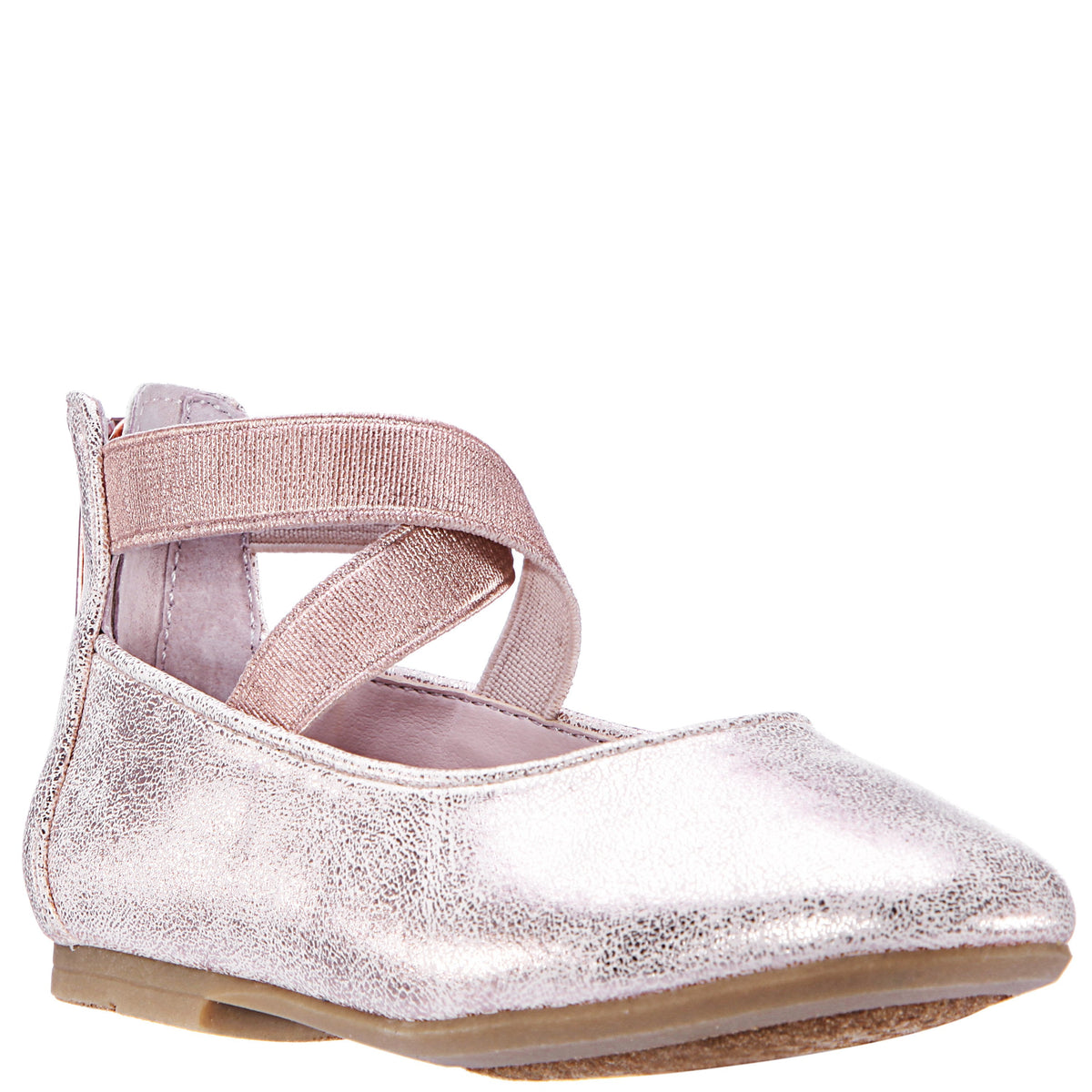 Girls Marissa Rose Gold Distressed zip back ballet flats | Nina Shoes