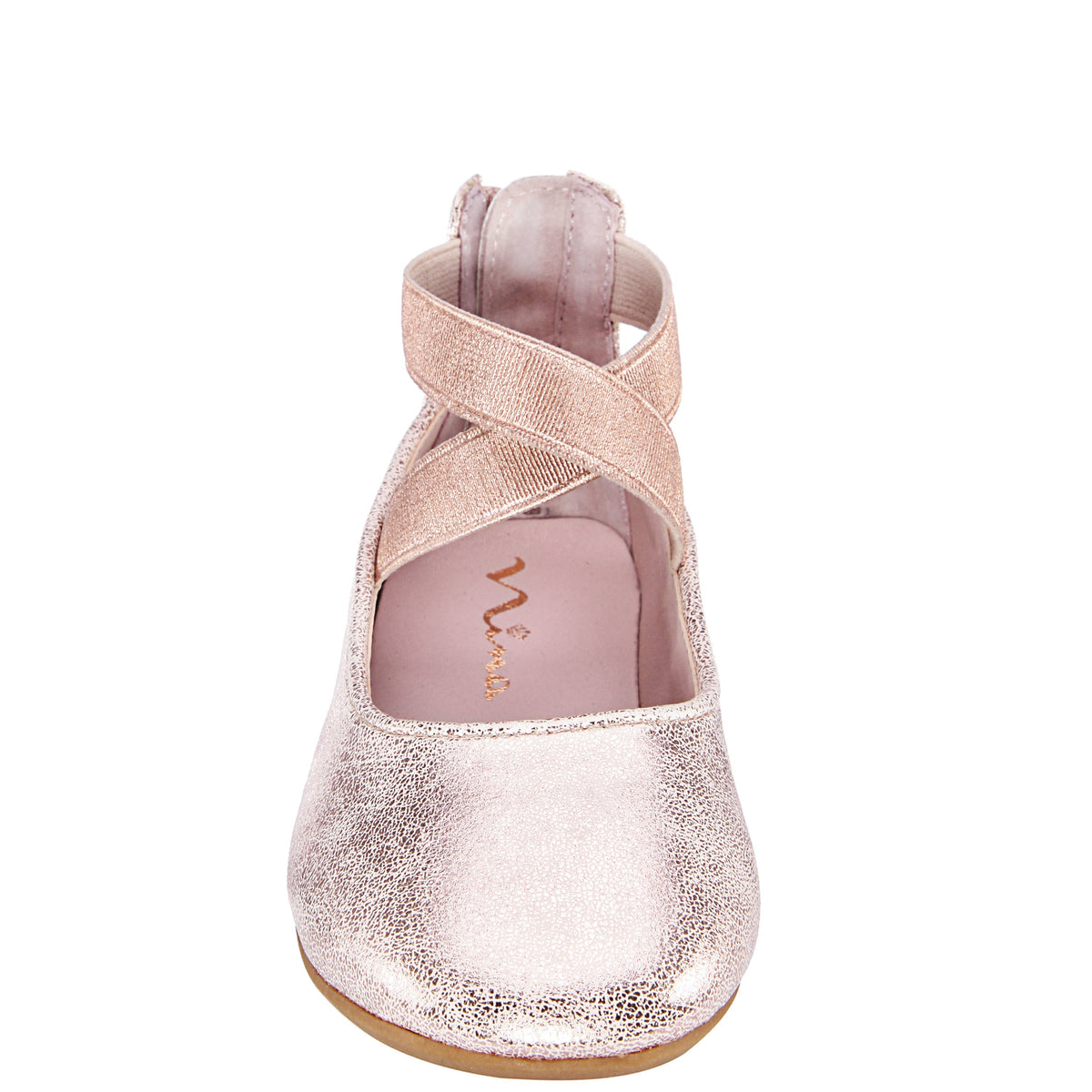Girls Marissa Rose Gold Distressed zip back ballet flats | Nina Shoes