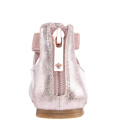 Girls Marissa Rose Gold Distressed zip back ballet flats | Nina Shoes