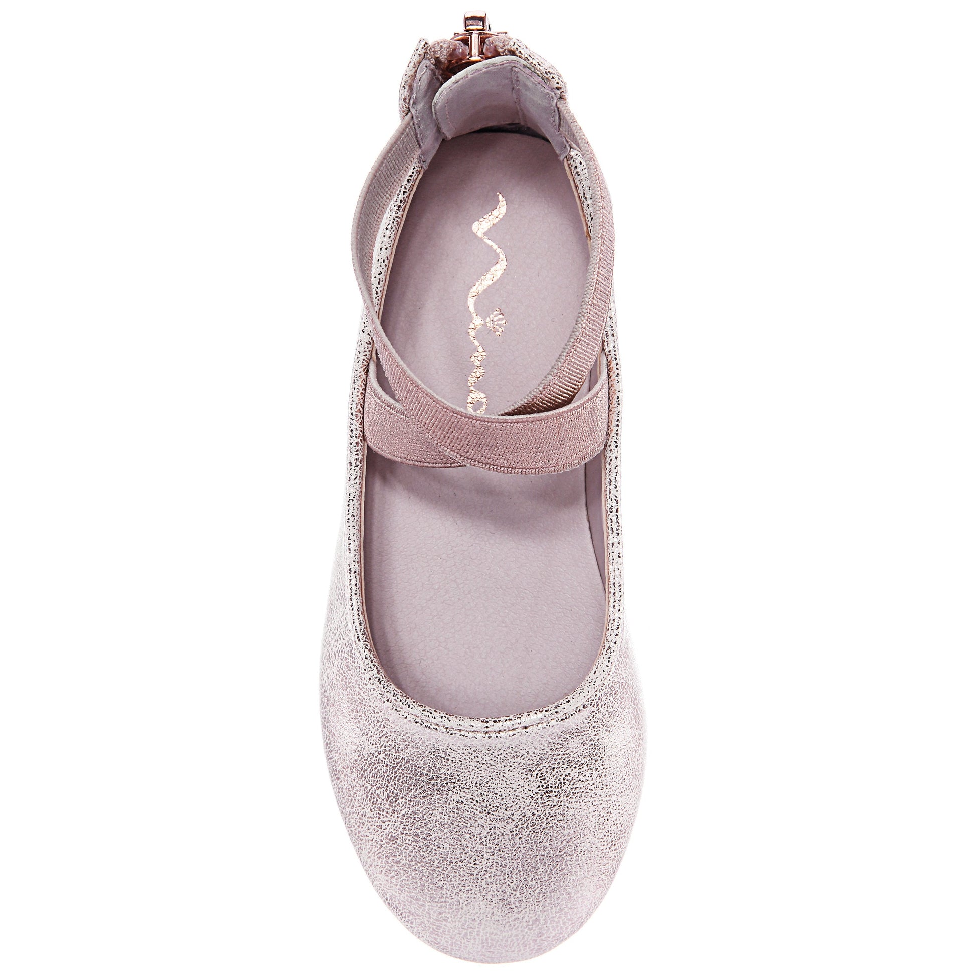Girls Marissa Rose Gold Distressed zip back ballet flats | Nina Shoes