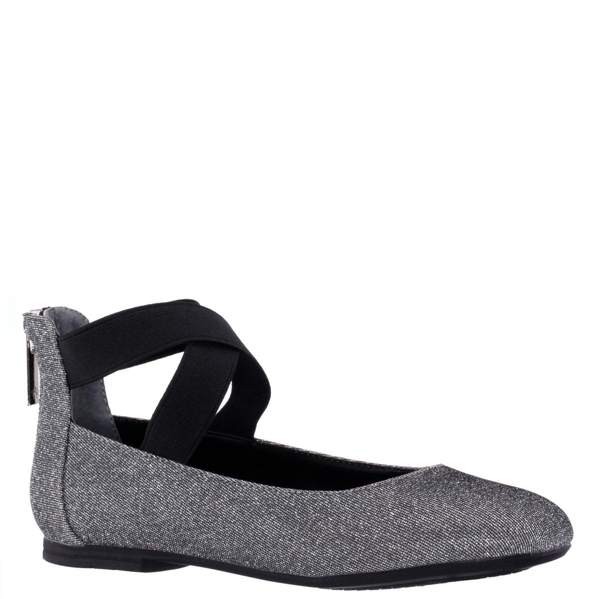 Girls Marissa Black Sparkle zip back ballet flats | Nina Shoes