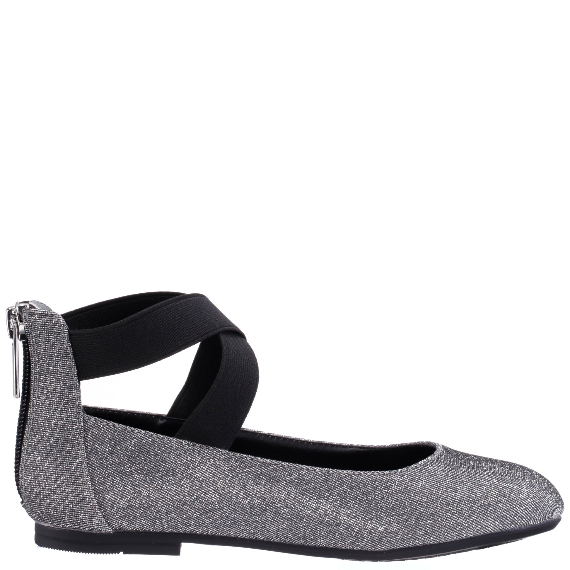 Girls Marissa Black Sparkle zip back ballet flats | Nina Shoes