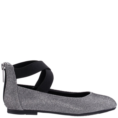 Girls Marissa Black Sparkle zip back ballet flats | Nina Shoes