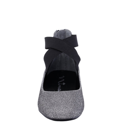 Girls Marissa Black Sparkle zip back ballet flats | Nina Shoes