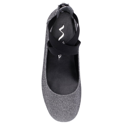 Girls Marissa Black Sparkle zip back ballet flats | Nina Shoes
