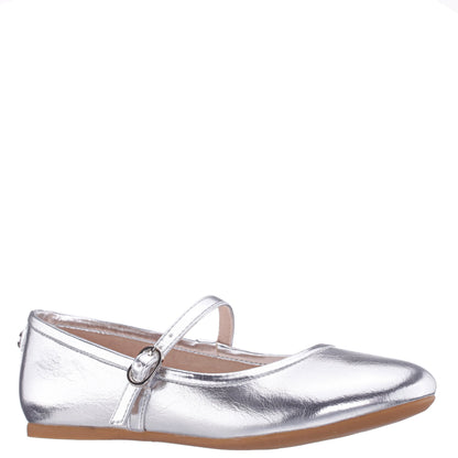 Girls Nicola Silver Crackle Metallic Ballet Flats | Nina Shoes