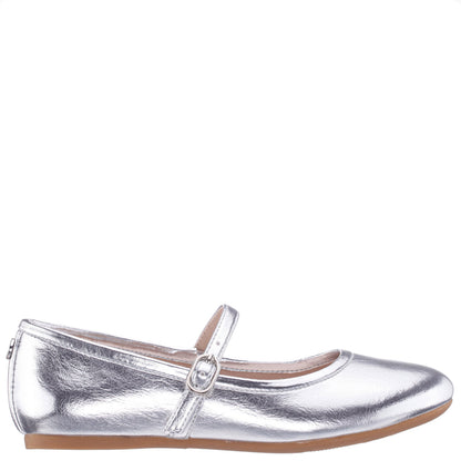 Girls Nicola Silver Crackle Metallic Ballet Flats | Nina Shoes