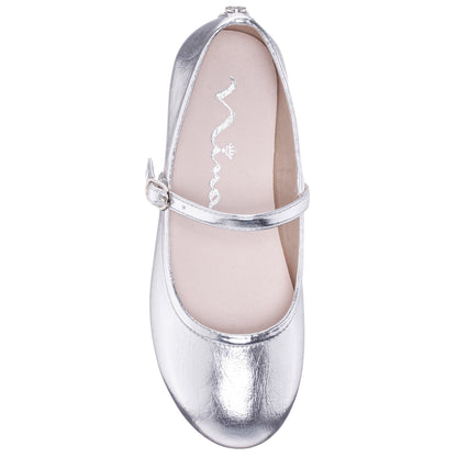 Girls Nicola Silver Crackle Metallic Ballet Flats | Nina Shoes