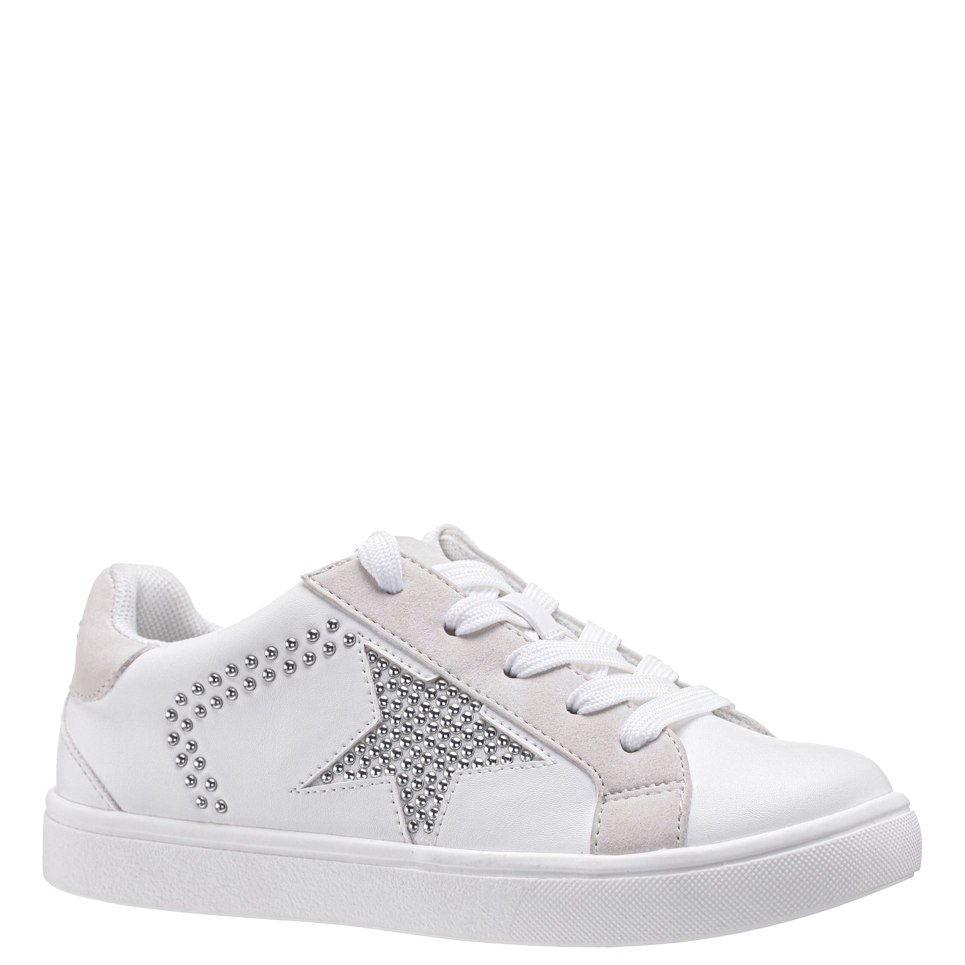 Girls Zicky White lace up star studded sneakers | Nina Shoes
