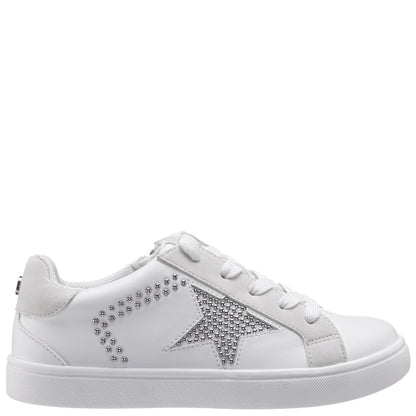 Girls Zicky White lace up star studded sneakers | Nina Shoes