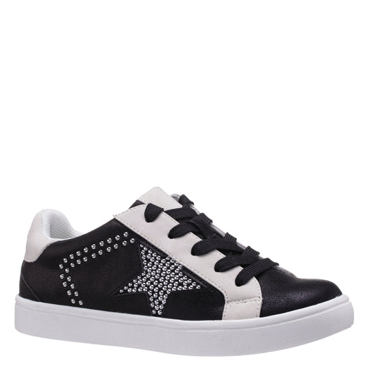 Girls Zicky black lace up star studded sneakers | Nina Shoes
