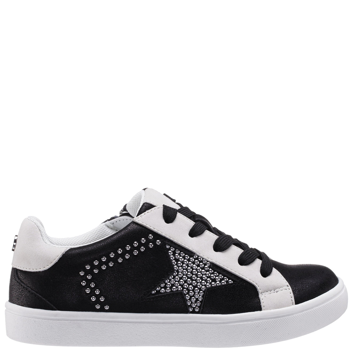 Girls Zicky black lace up star studded sneakers | Nina Shoes
